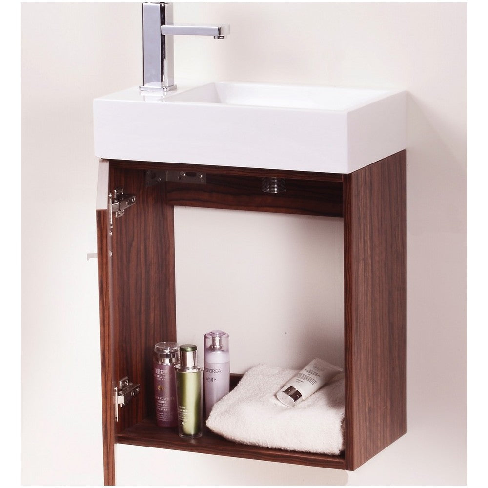 Bliss 18" Wall Mount Modern Bathroom Vanity, Walnut