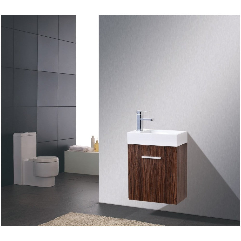 Bliss 18" Wall Mount Modern Bathroom Vanity, Walnut