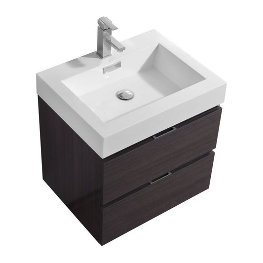 Bliss 24" High Gloss Gray Oak Wall Mount Modern Bathroom Vanity