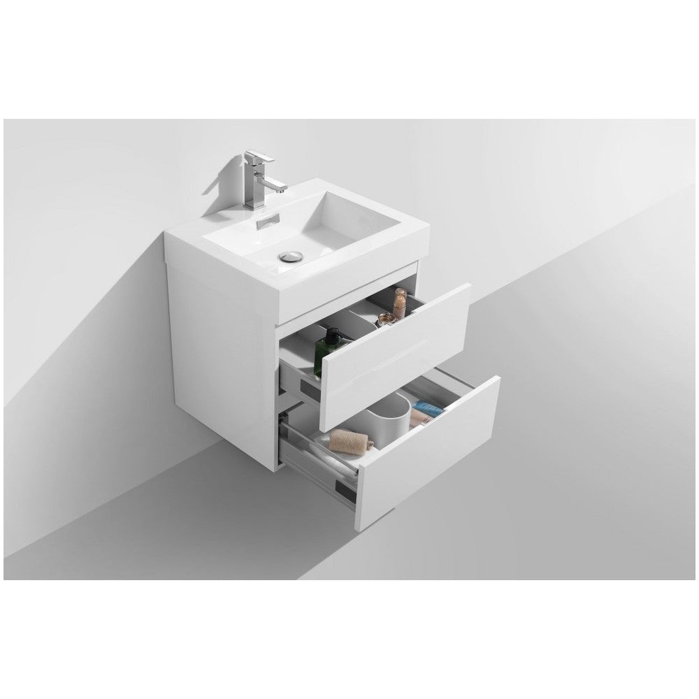 Bliss 24" High Gloss White Wall Mount Modern Bathroom Vanity