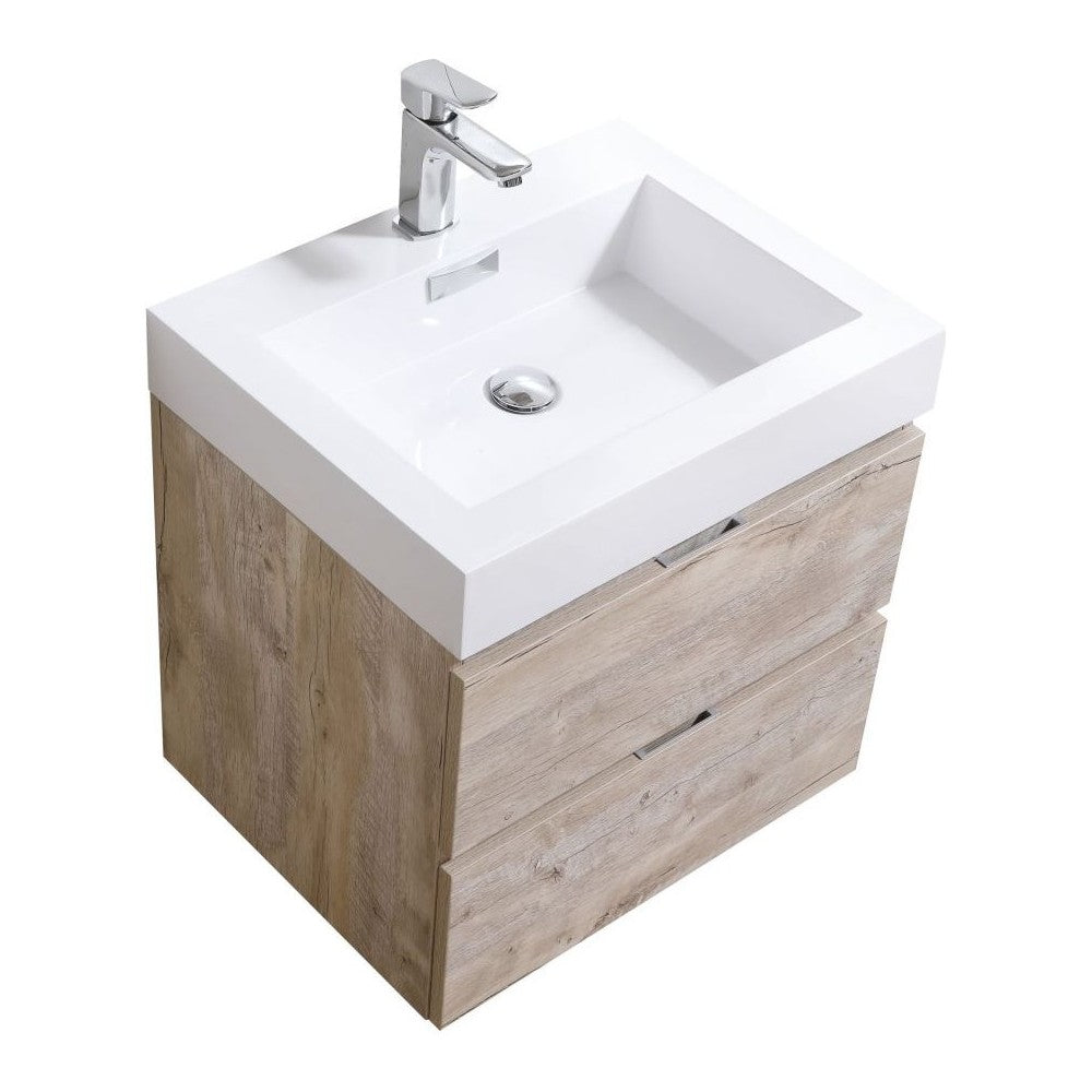 Bliss 24" Nature Wood Wall Mount Modern Bathroom Vanity