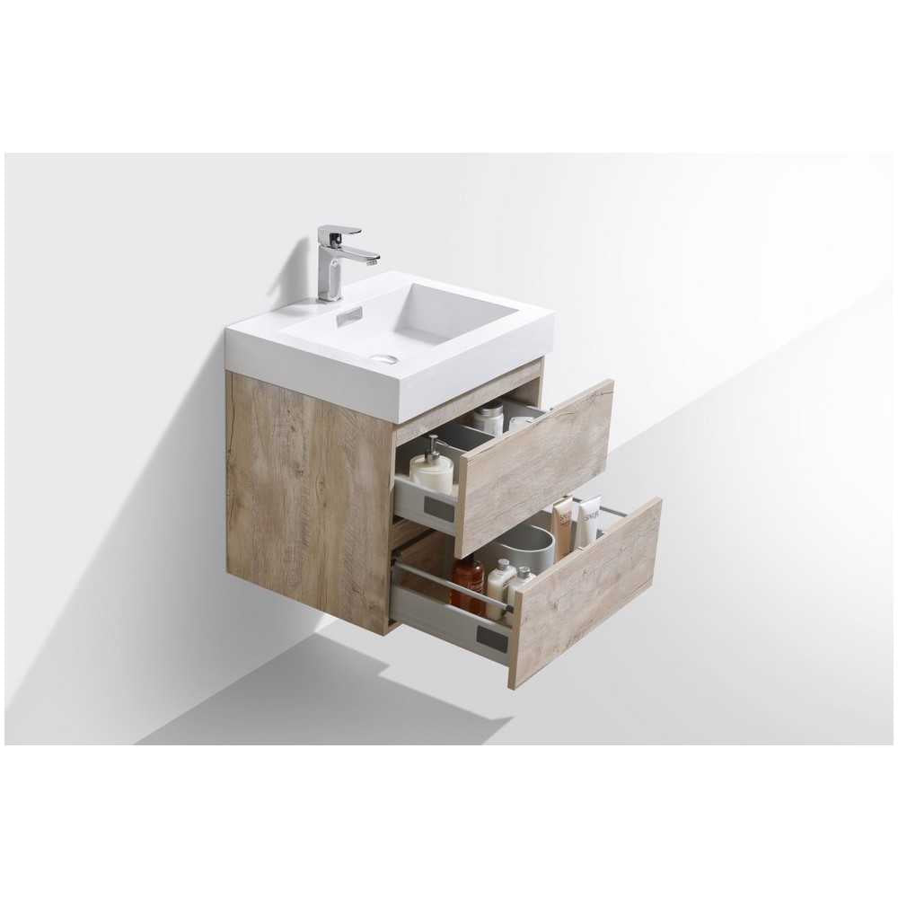 Bliss 24" Nature Wood Wall Mount Modern Bathroom Vanity