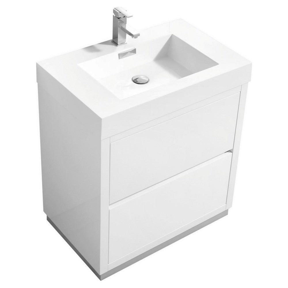 Bliss 30"  High Gloss White Free Standing Modern Bathroom Vanity