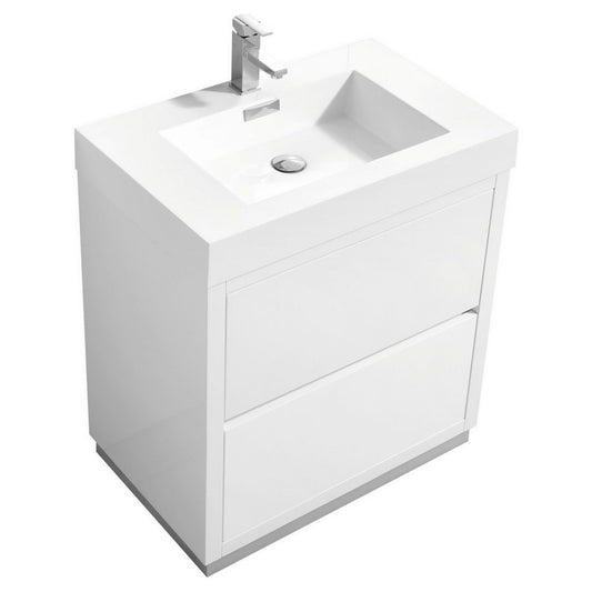 Bliss 30"  High Gloss White Free Standing Modern Bathroom Vanity