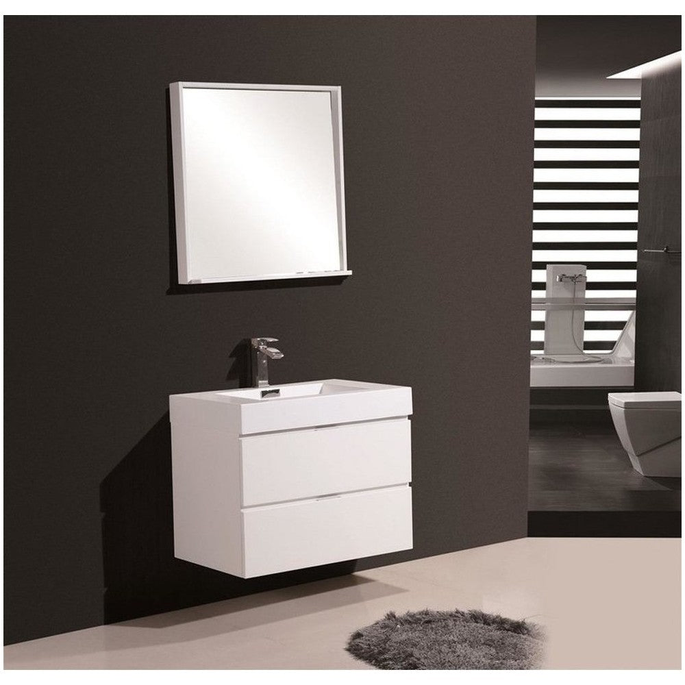 Bliss 30" High Gloss White Wall Mount Modern Bathroom Vanity