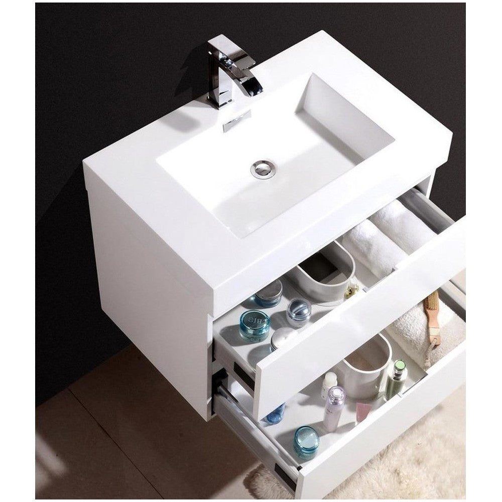 Bliss 30" High Gloss White Wall Mount Modern Bathroom Vanity