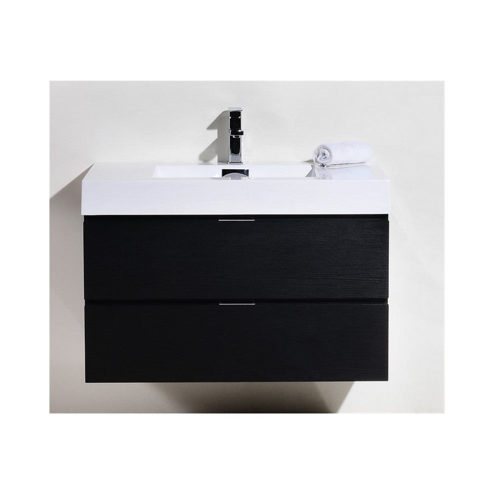 Bliss 36" Black Wall Mount Modern Bathroom Vanity