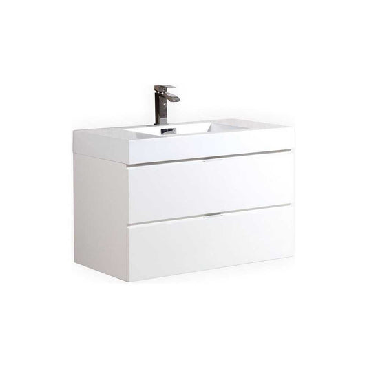 Bliss 36" High Gloss White Wall Mount Modern Bathroom Vanity