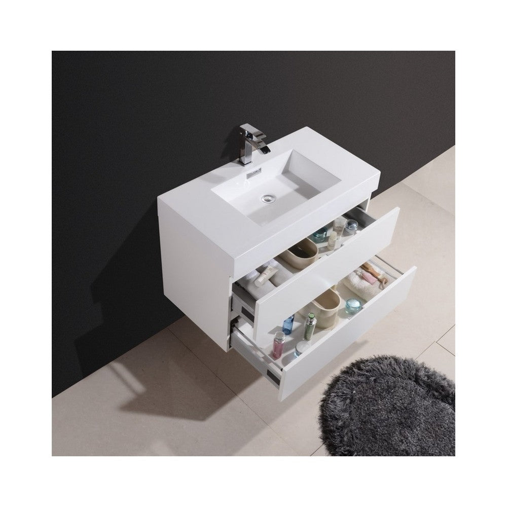 Bliss 36" High Gloss White Wall Mount Modern Bathroom Vanity