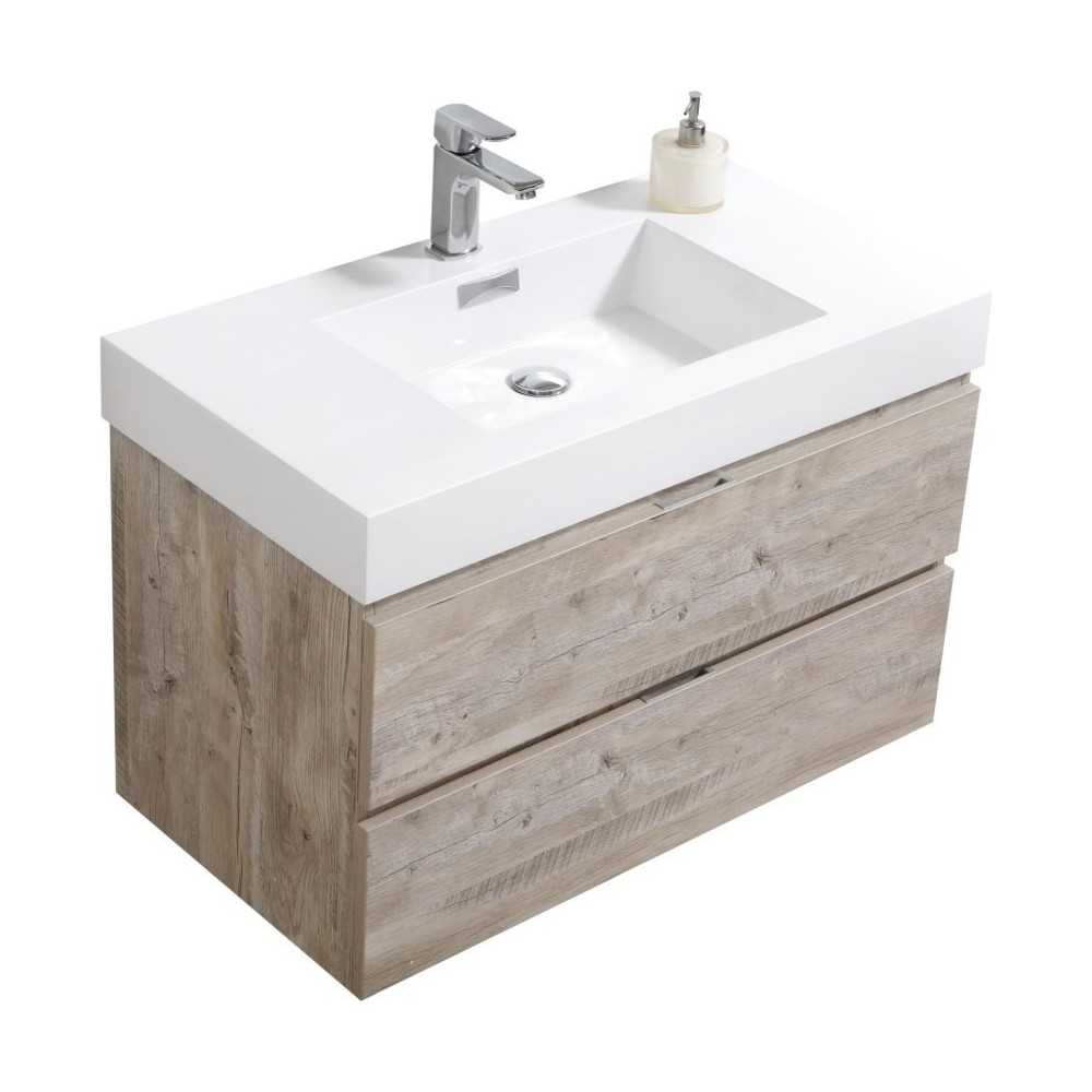 Bliss 36" Nature Wood Wall Mount Modern Bathroom Vanity