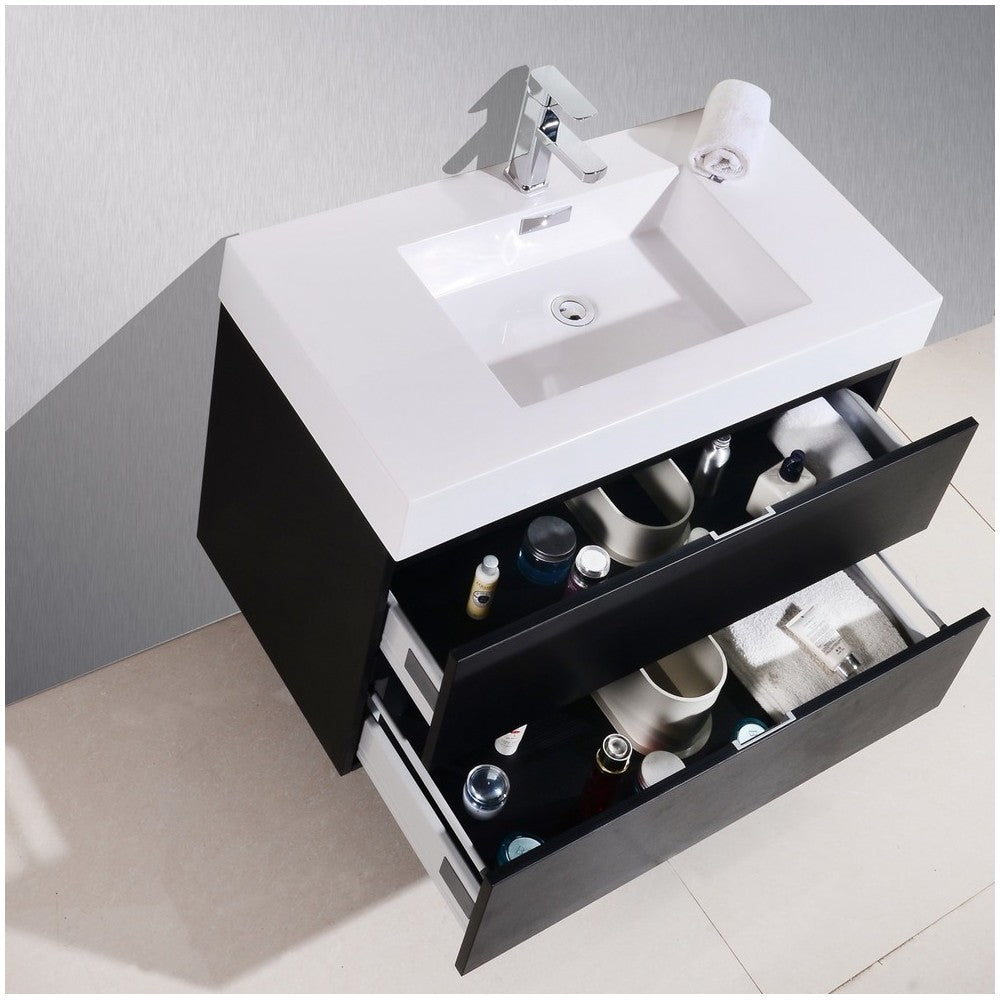 Bliss 40" Black Wall Mount Modern Bathroom Vanity