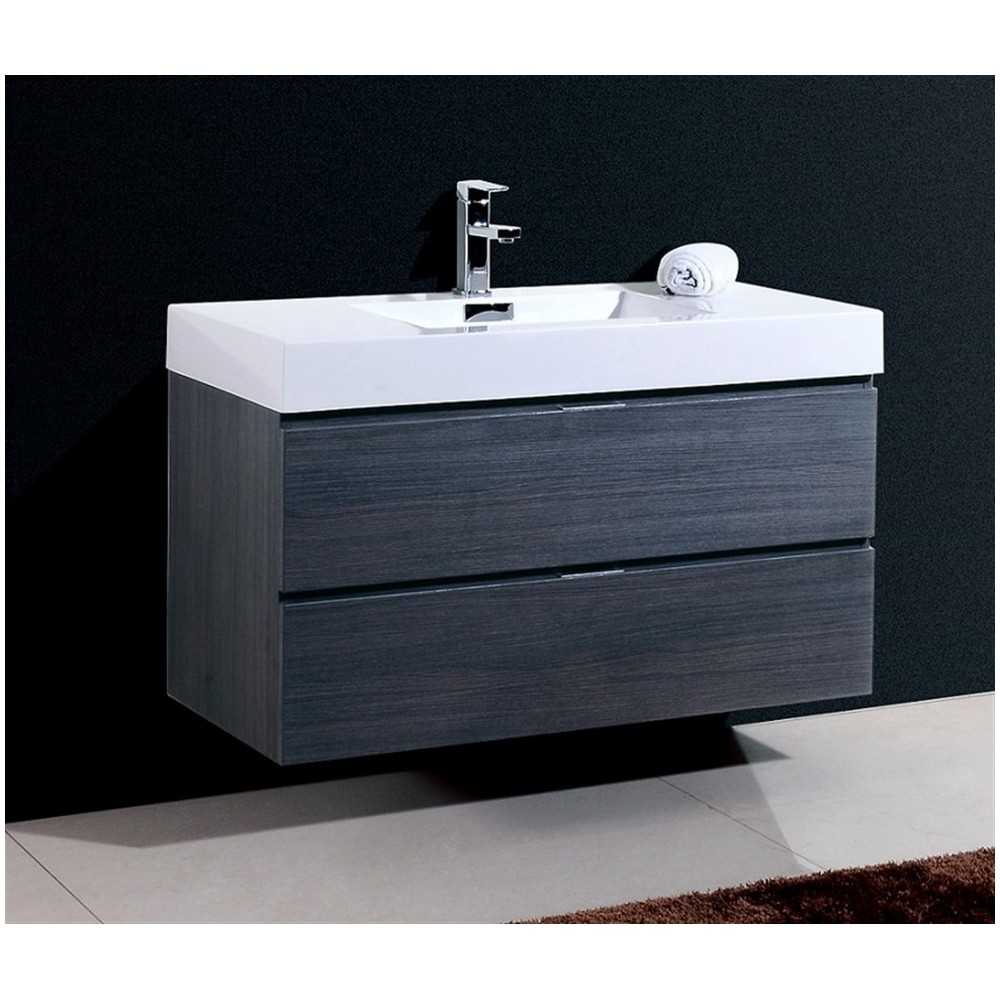 Bliss 40" Gray Oak Wall Mount Modern Bathroom Vanity