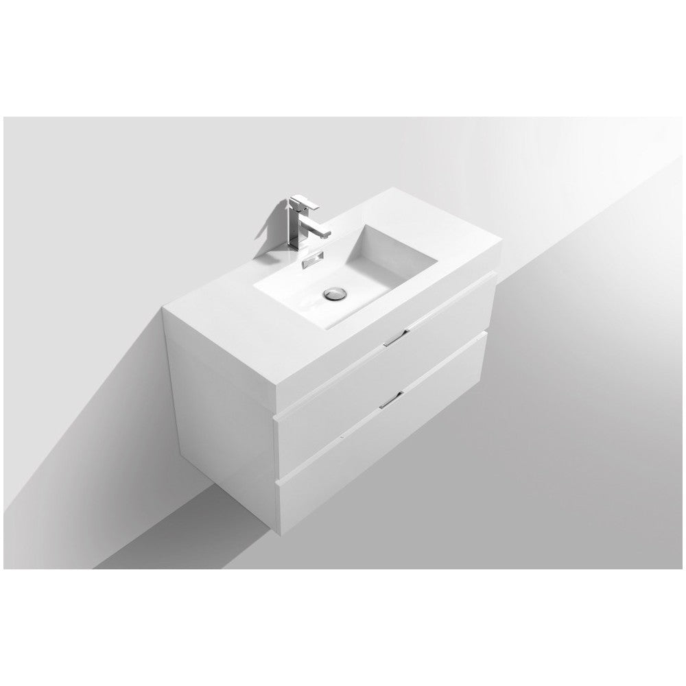 Bliss 40" High Gloss White Wall Mount Modern Bathroom Vanity