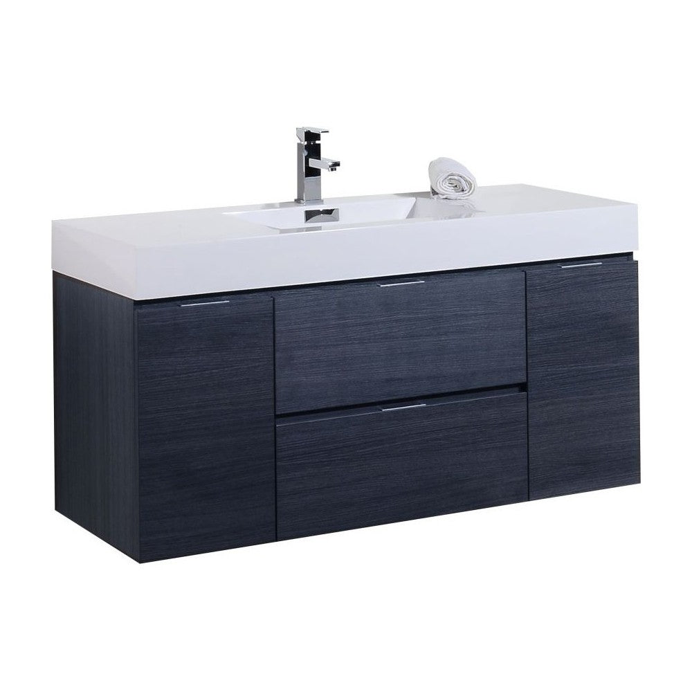 Bliss 48" Wall Mount Modern Bathroom Vanity, Gray Oak