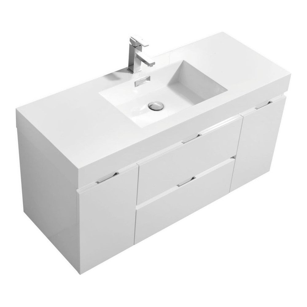 Bliss 48" Wall Mount Modern Bathroom Vanity, High Gloss White