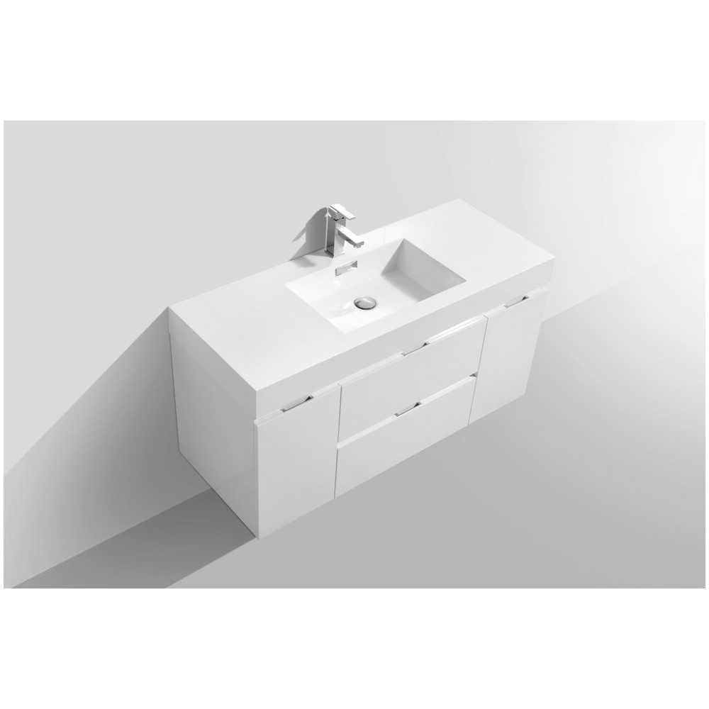 Bliss 48" Wall Mount Modern Bathroom Vanity, High Gloss White