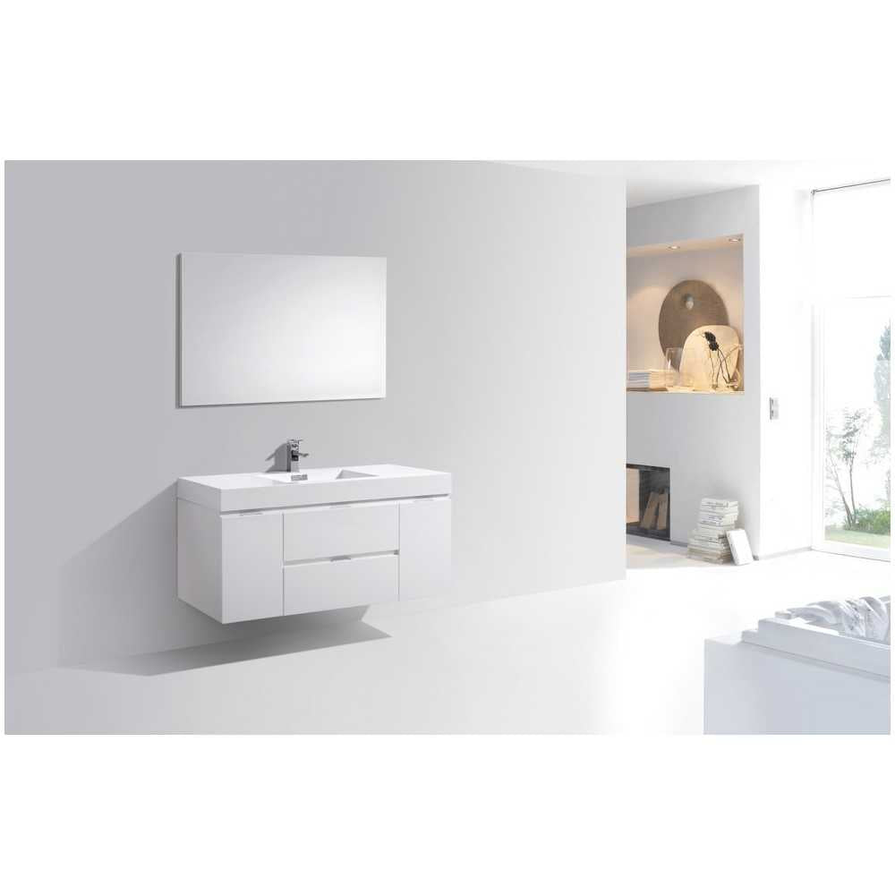 Bliss 48" Wall Mount Modern Bathroom Vanity, High Gloss White