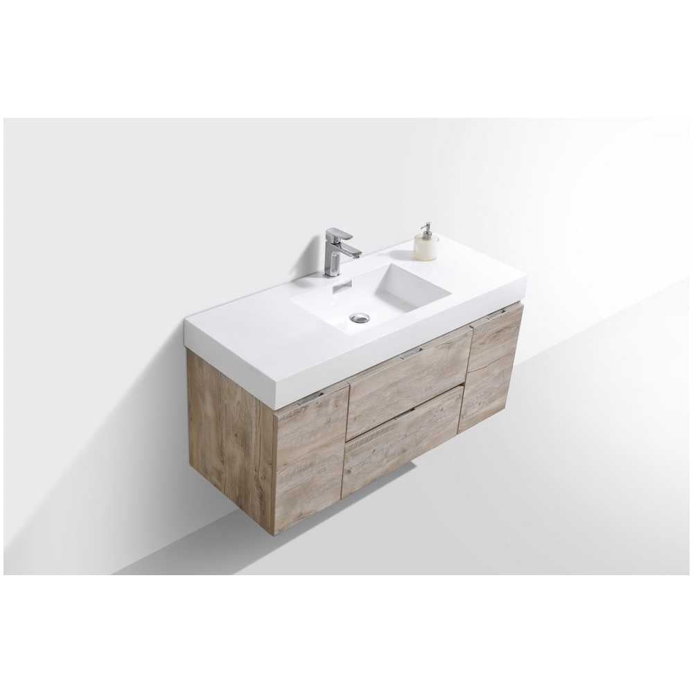 Bliss 48" Wall Mount Modern Bathroom Vanity, Nature Wood