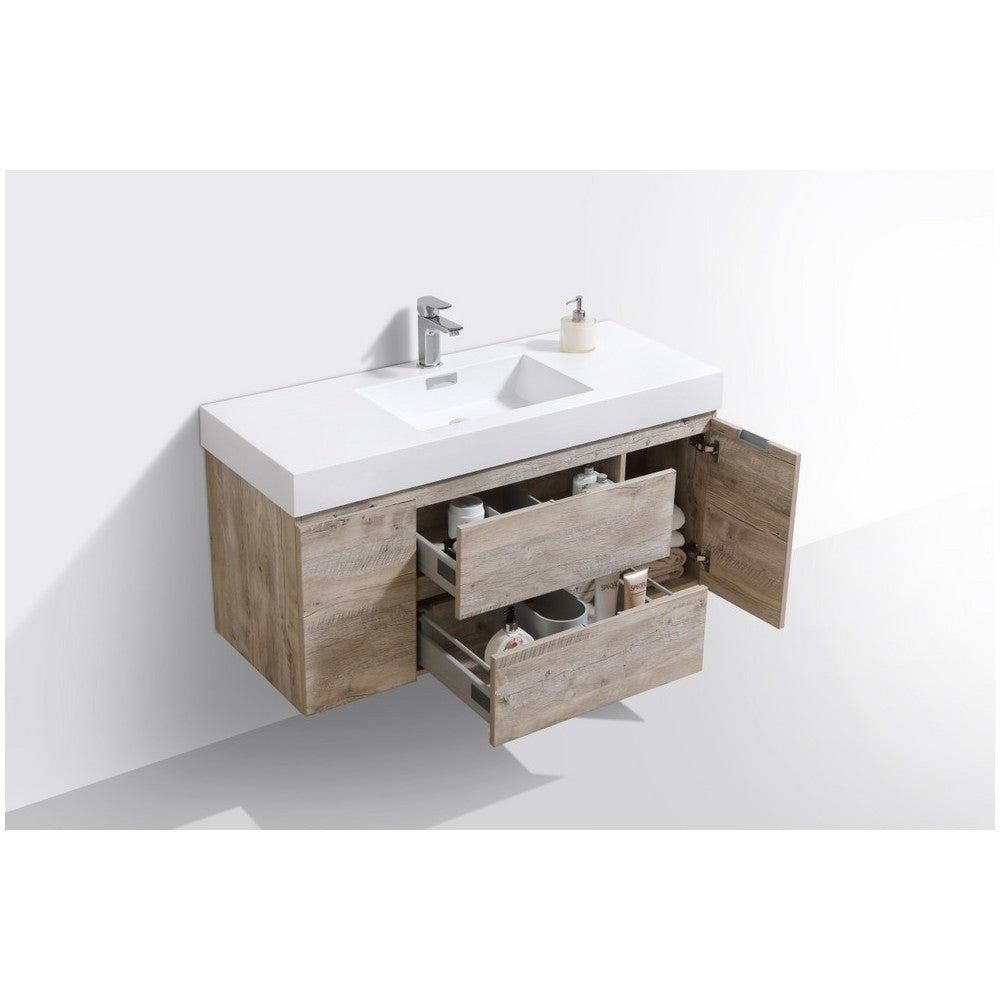 Bliss 48" Wall Mount Modern Bathroom Vanity, Nature Wood