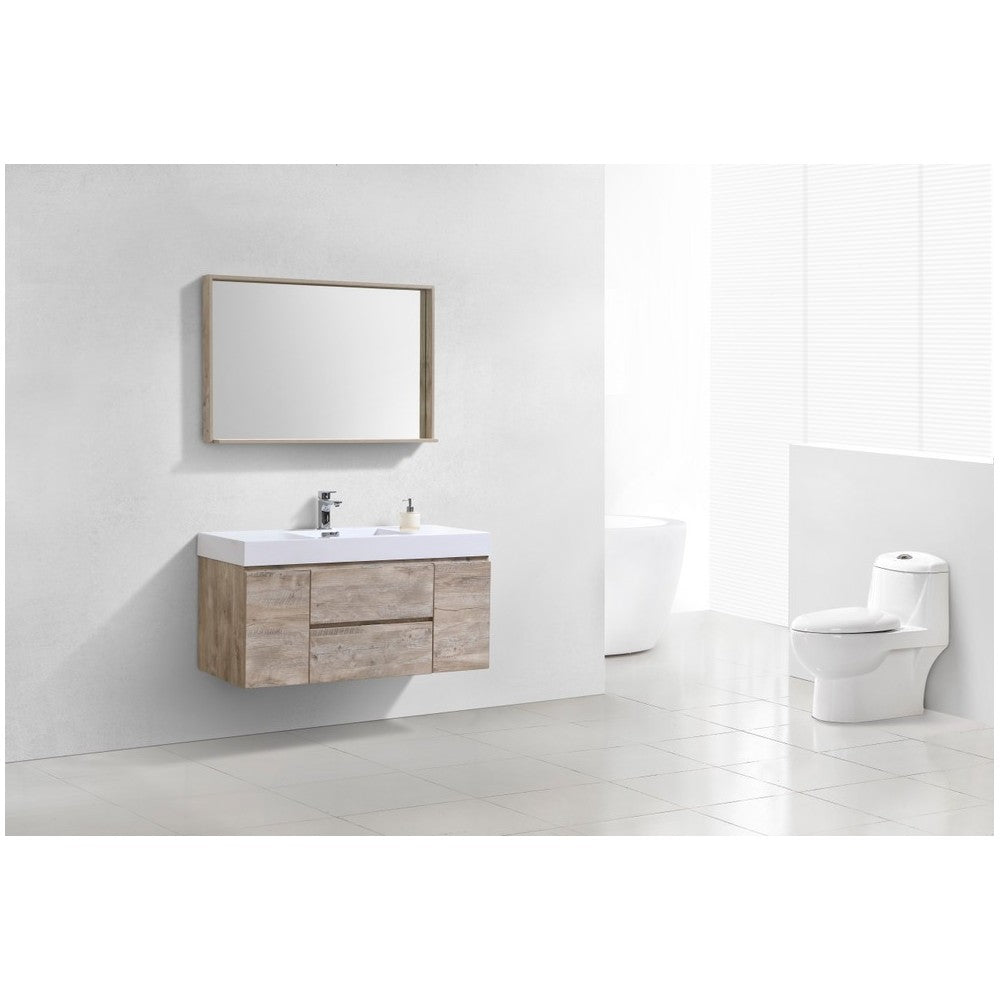 Bliss 48" Wall Mount Modern Bathroom Vanity, Nature Wood