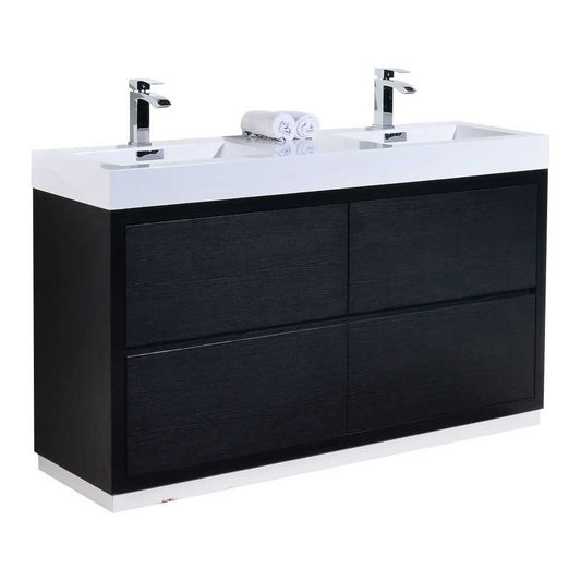 Bliss 60" Double  Sink Black Free Standing Modern Bathroom Vanity