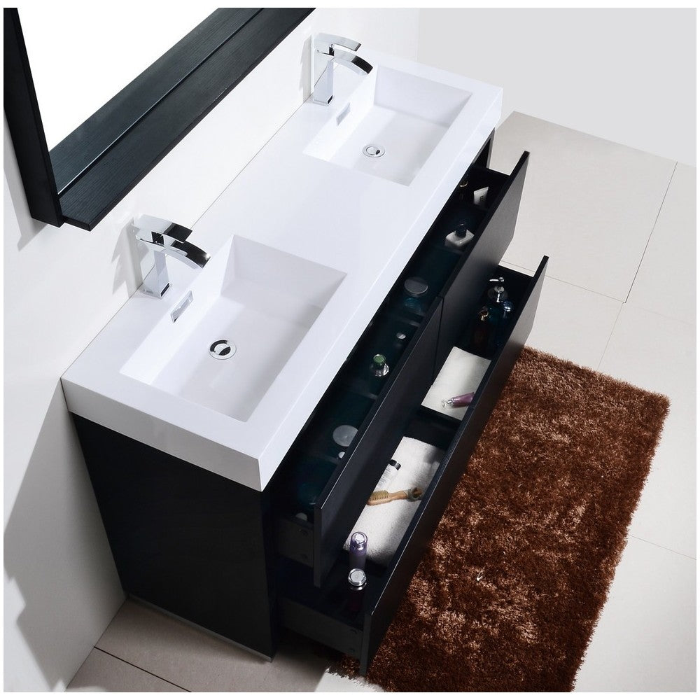 Bliss 60" Double  Sink Black Free Standing Modern Bathroom Vanity