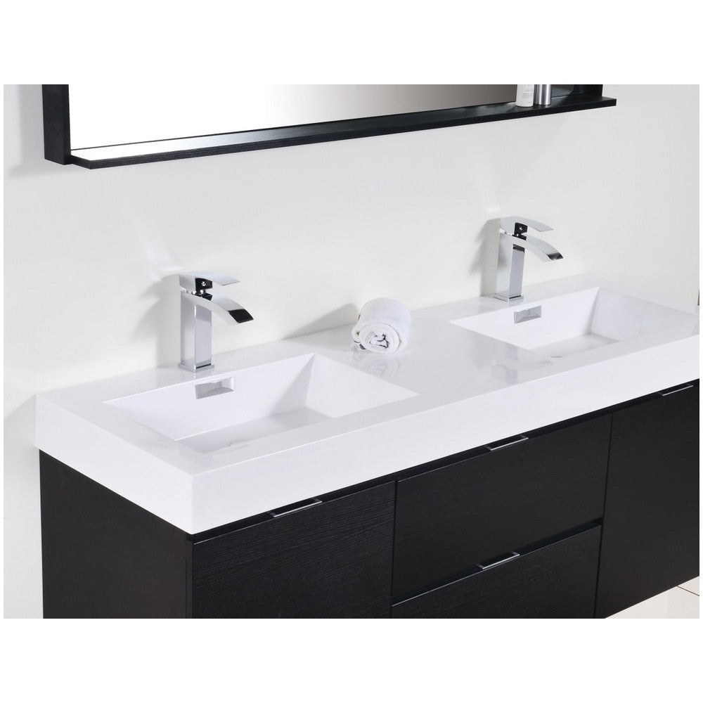 Bliss 60" Double  Sink Black Wall Mount Modern Bathroom Vanity