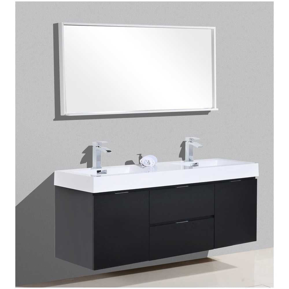 Bliss 60" Double  Sink Black Wall Mount Modern Bathroom Vanity