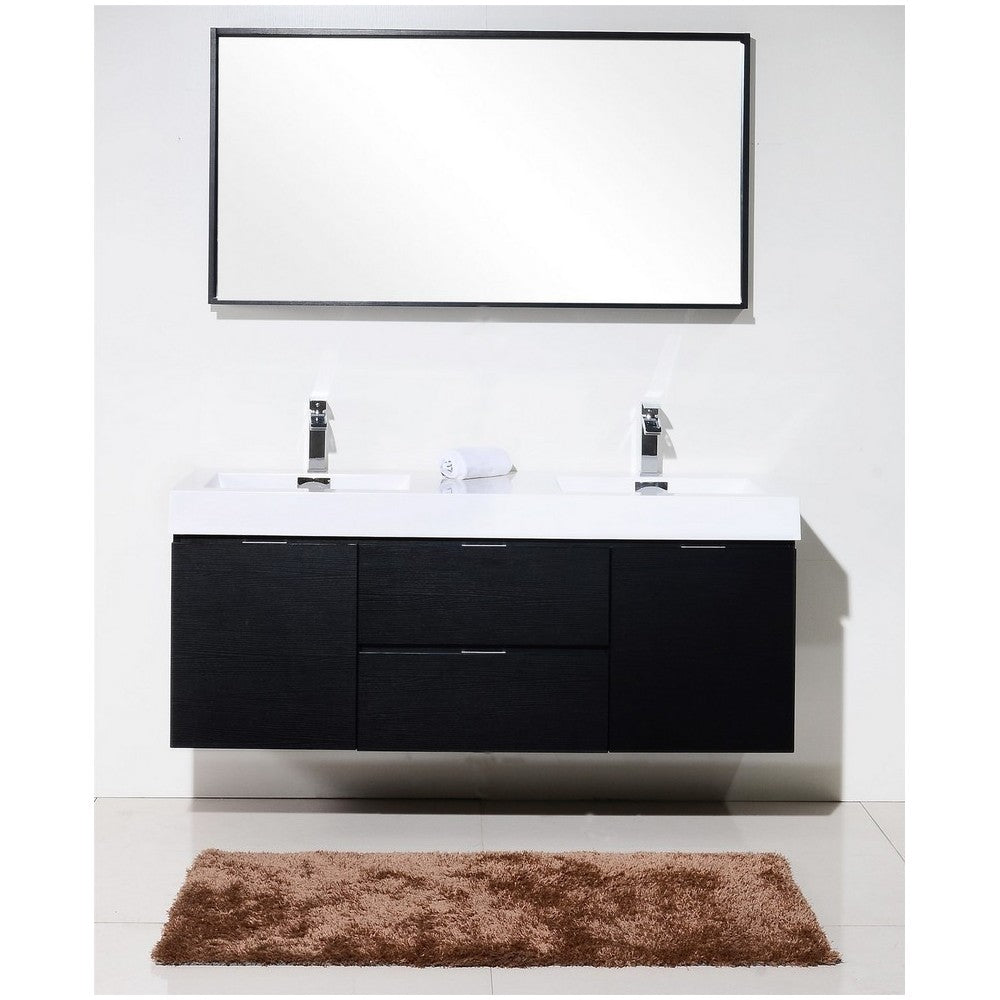 Bliss 60" Double  Sink Black Wall Mount Modern Bathroom Vanity