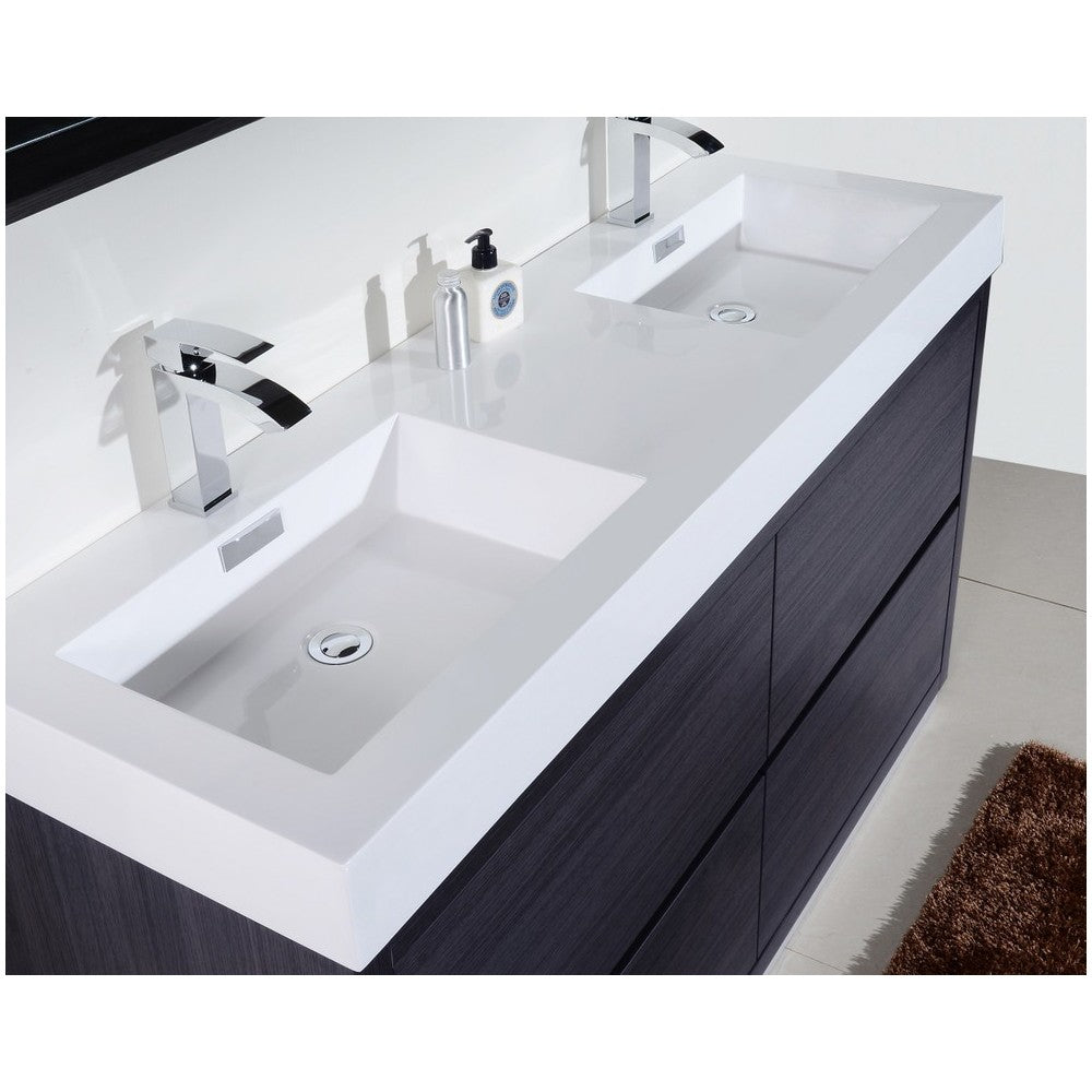 Bliss 60" Double Sink Gray Oak Free Standing Modern Bathroom Vanity