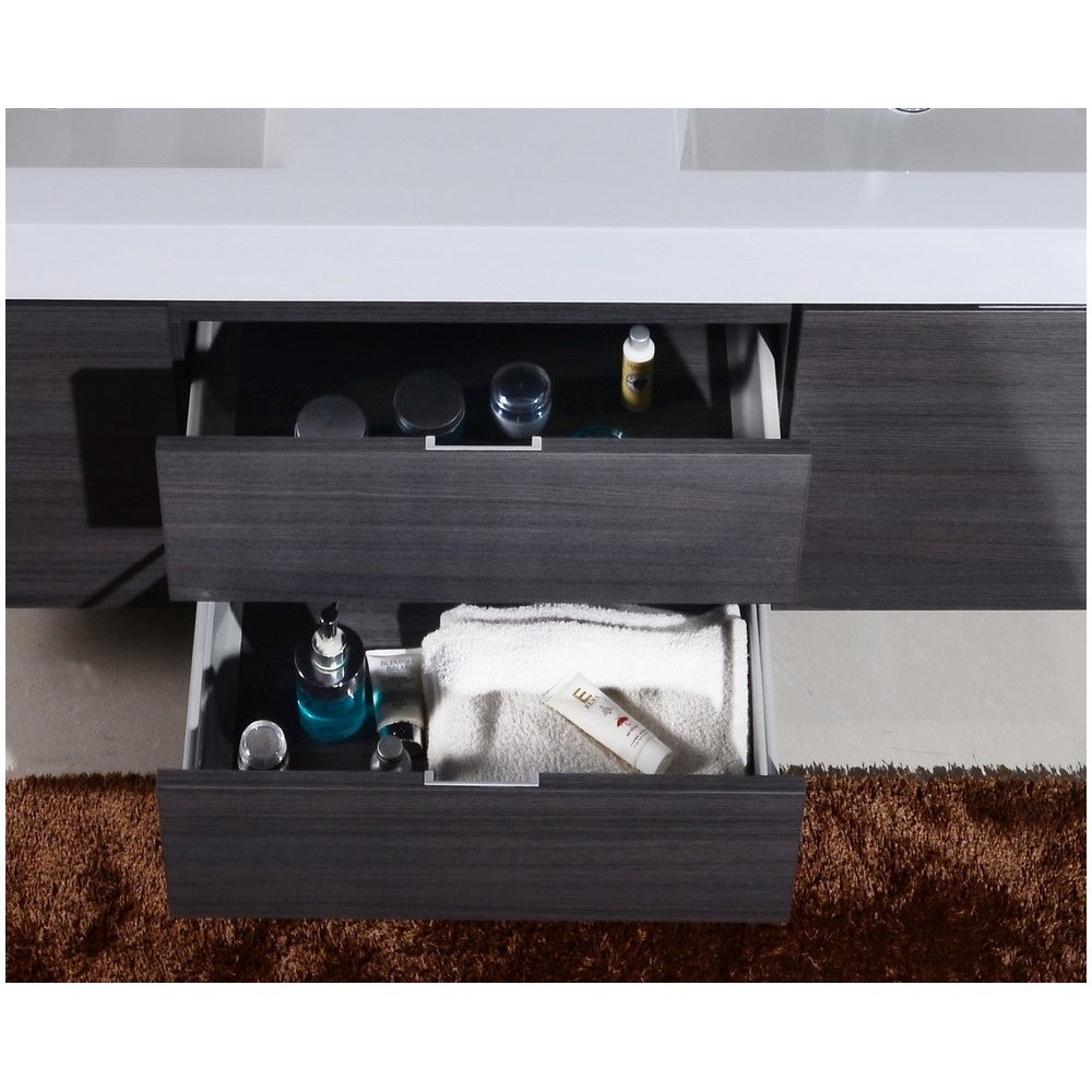 Bliss 60" Double Sink Gray Oak Wall Mount Modern Bathroom Vanity