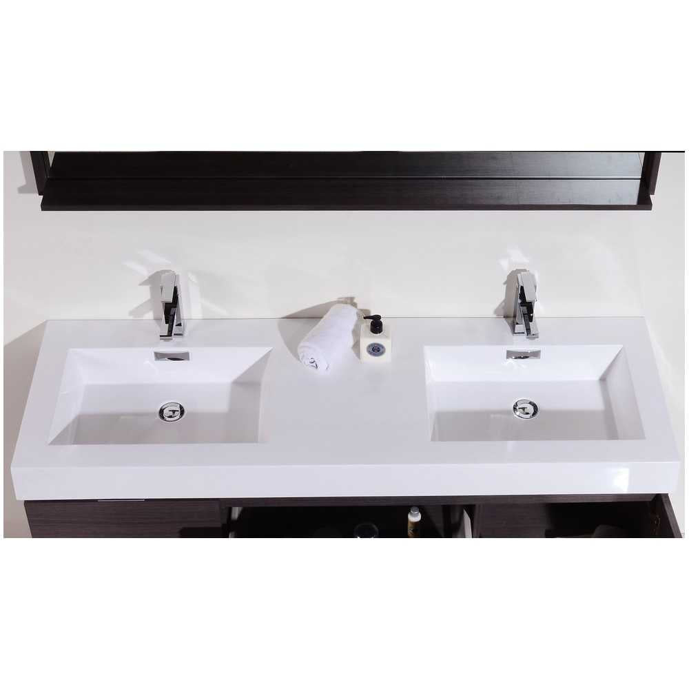 Bliss 60" Double Sink Gray Oak Wall Mount Modern Bathroom Vanity