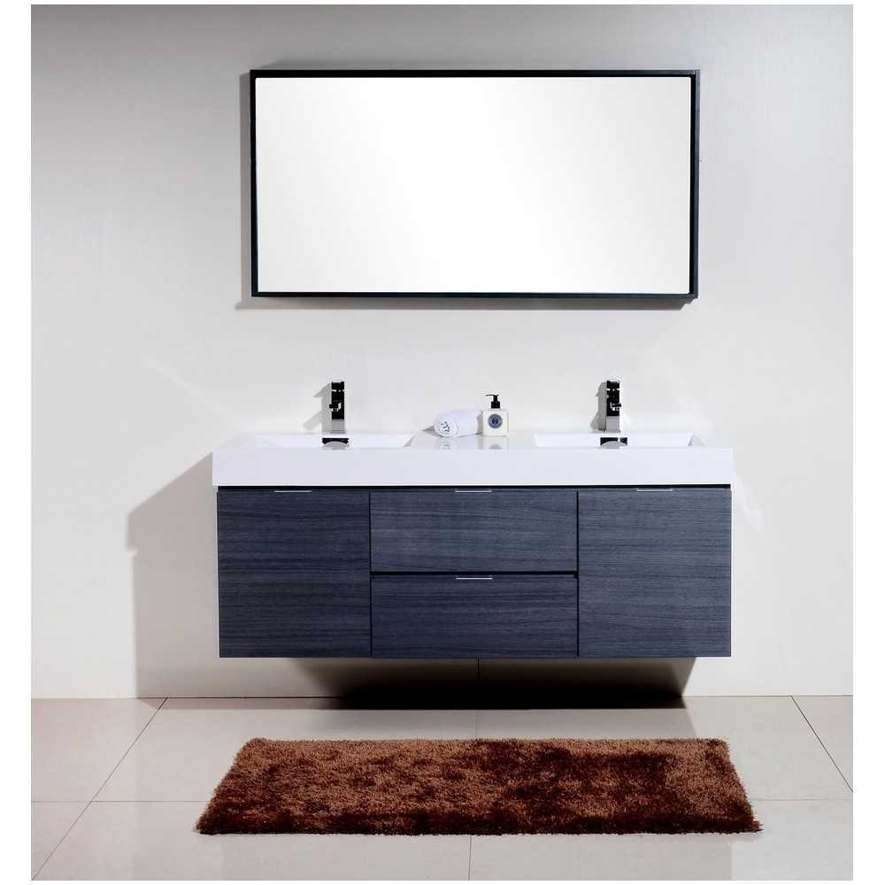 Bliss 60" Double Sink Gray Oak Wall Mount Modern Bathroom Vanity