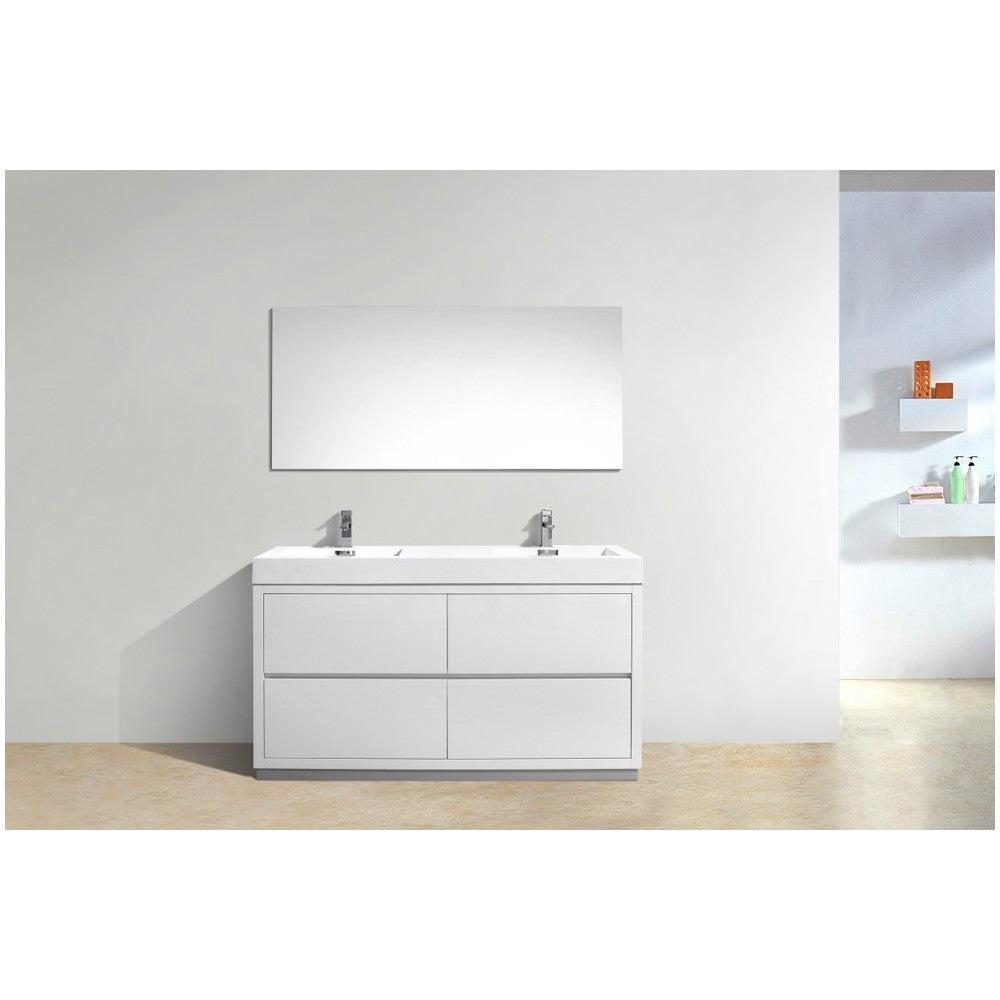 Bliss 60" Double Sink High Gloss White Free Standing Modern Bathroom Vanity