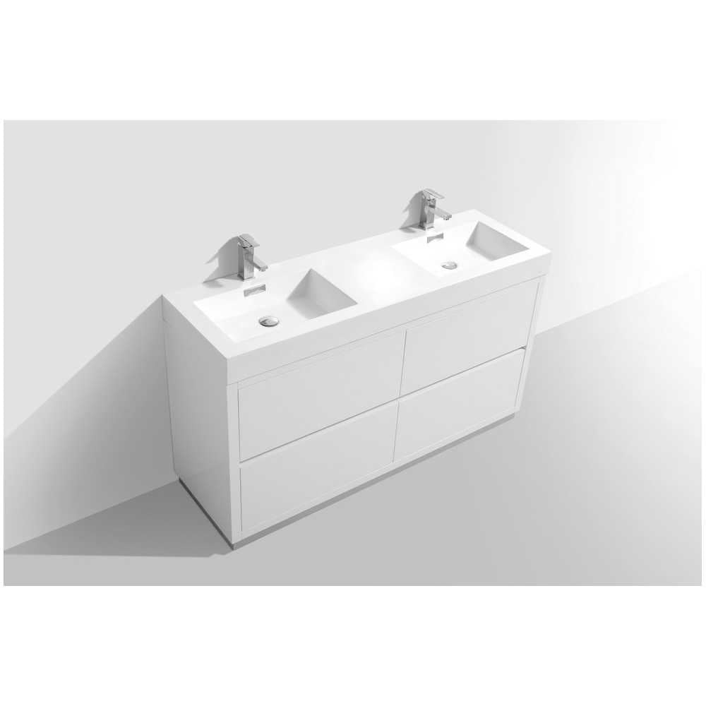 Bliss 60" Double Sink High Gloss White Free Standing Modern Bathroom Vanity