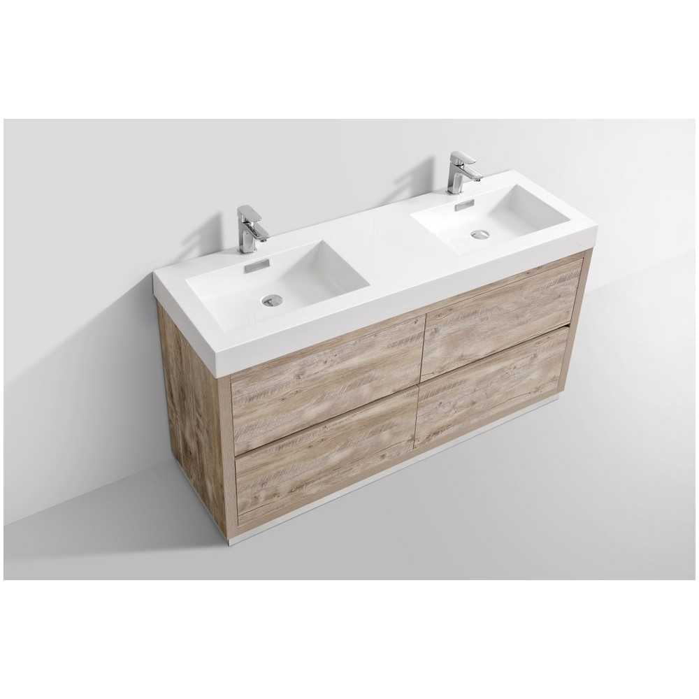 Bliss 60" Double  Sink Nature Wood Free Standing Modern Bathroom Vanity