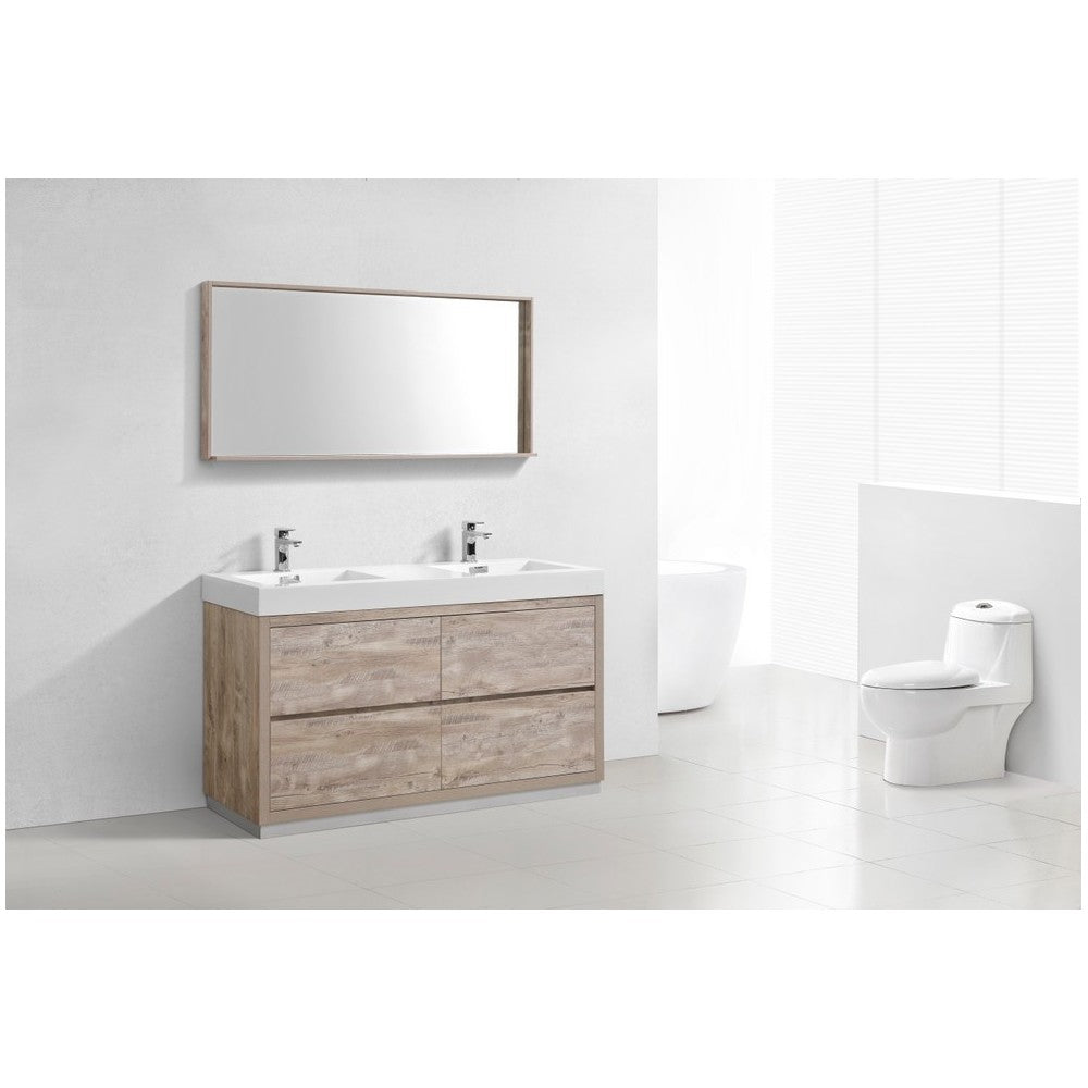 Bliss 60" Double  Sink Nature Wood Free Standing Modern Bathroom Vanity