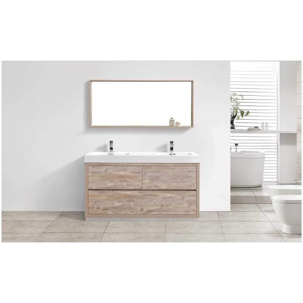 Bliss 60" Double  Sink Nature Wood Free Standing Modern Bathroom Vanity