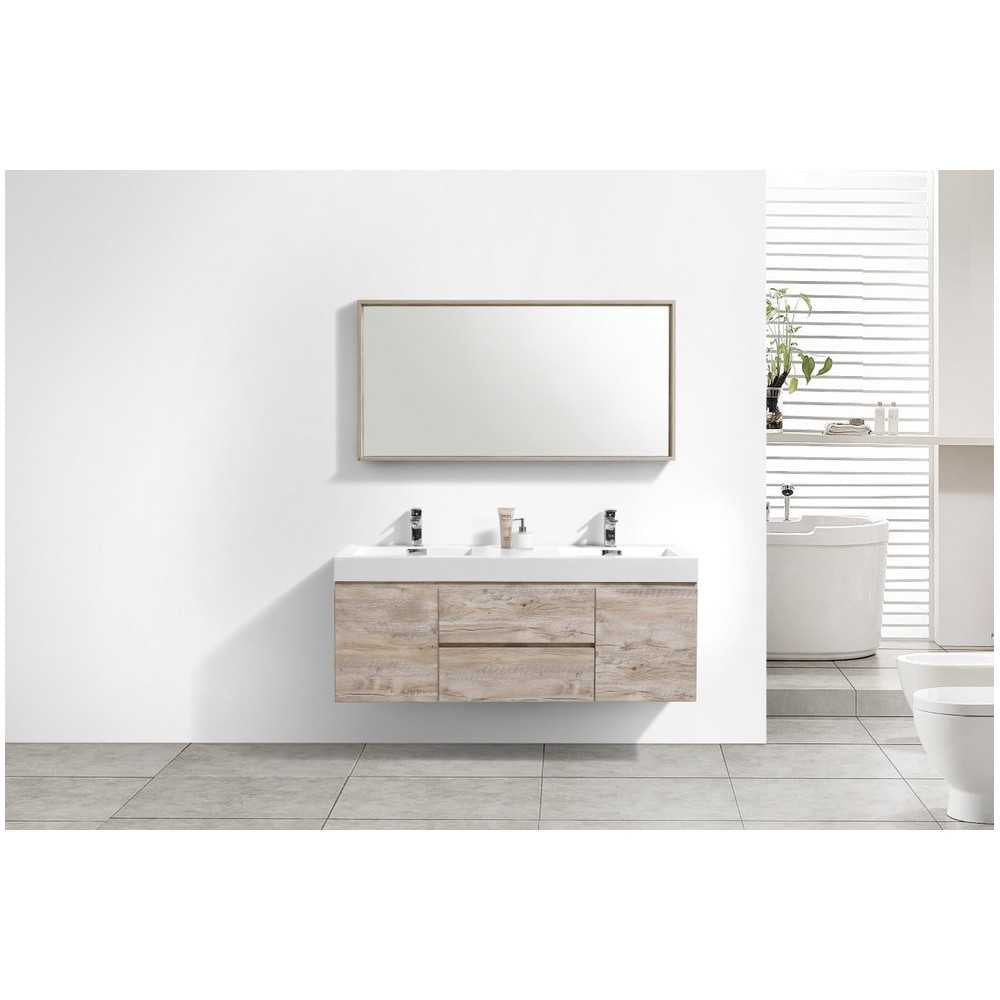 Bliss 60" Double  Sink Nature Wood Wall Mount Modern Bathroom Vanity