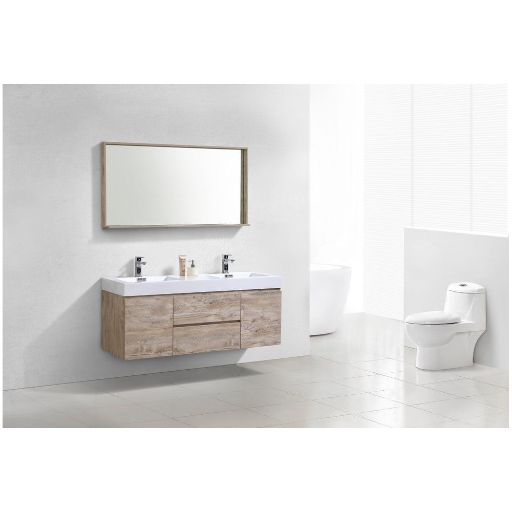 Bliss 60" Double  Sink Nature Wood Wall Mount Modern Bathroom Vanity