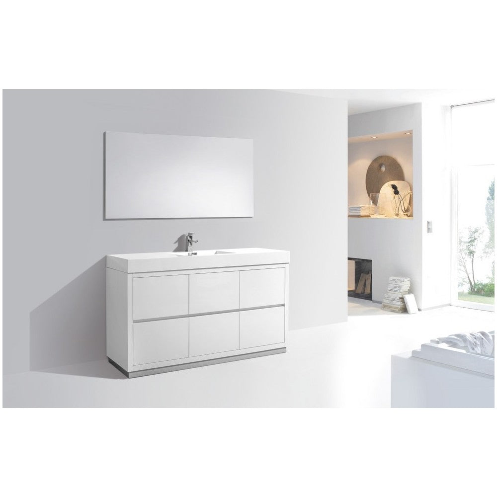 Bliss 60" Single Sink High Gloss White Free Standing Modern Bathroom Vanity