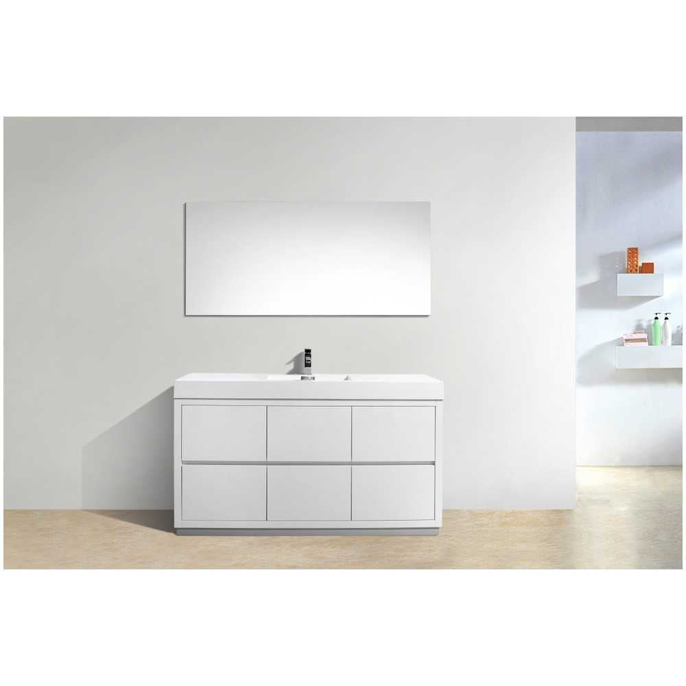 Bliss 60" Single Sink High Gloss White Free Standing Modern Bathroom Vanity