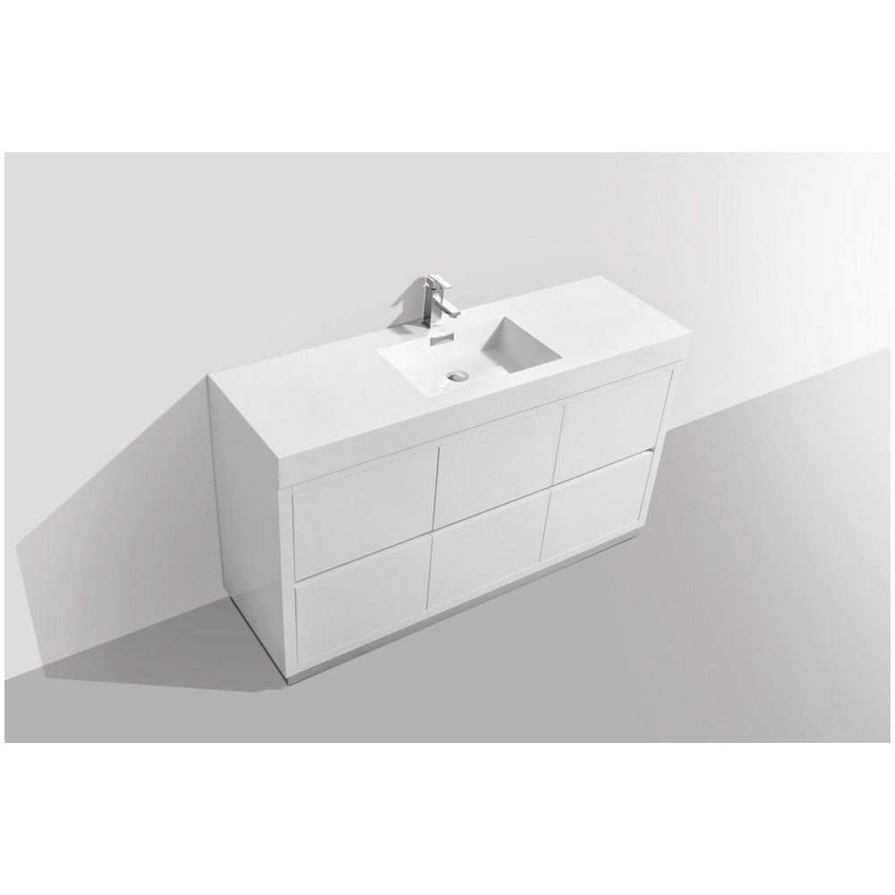 Bliss 60" Single Sink High Gloss White Free Standing Modern Bathroom Vanity