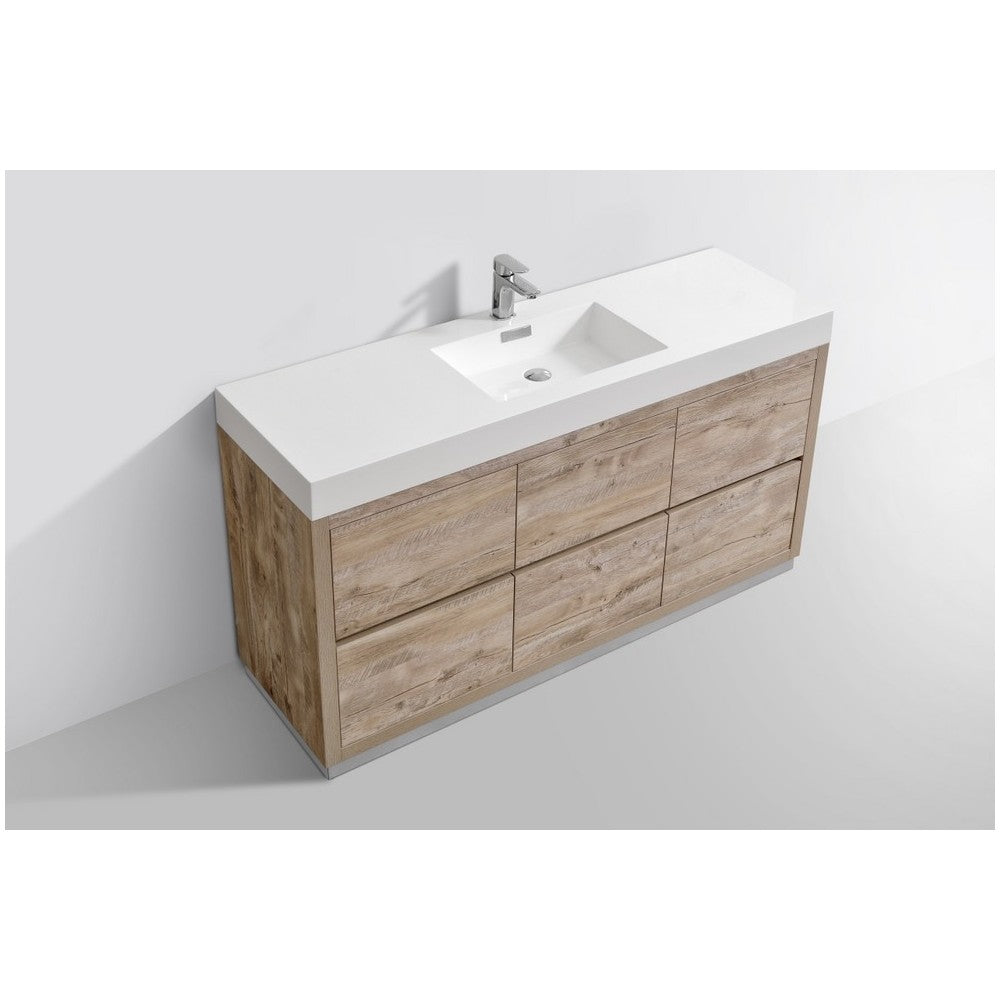 Bliss 60" Single Sink Nature Wood Free Standing Modern Bathroom Vanity