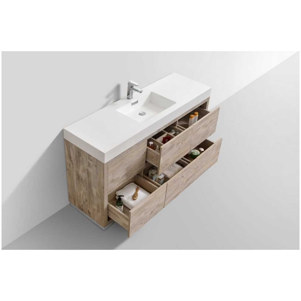 Bliss 60" Single Sink Nature Wood Free Standing Modern Bathroom Vanity