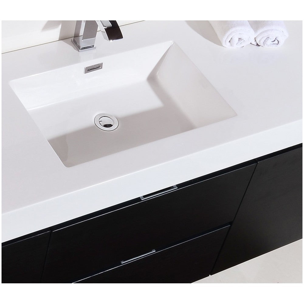 Bliss 60" Single Sink Wall Mount Modern Bathroom Vanity, Black