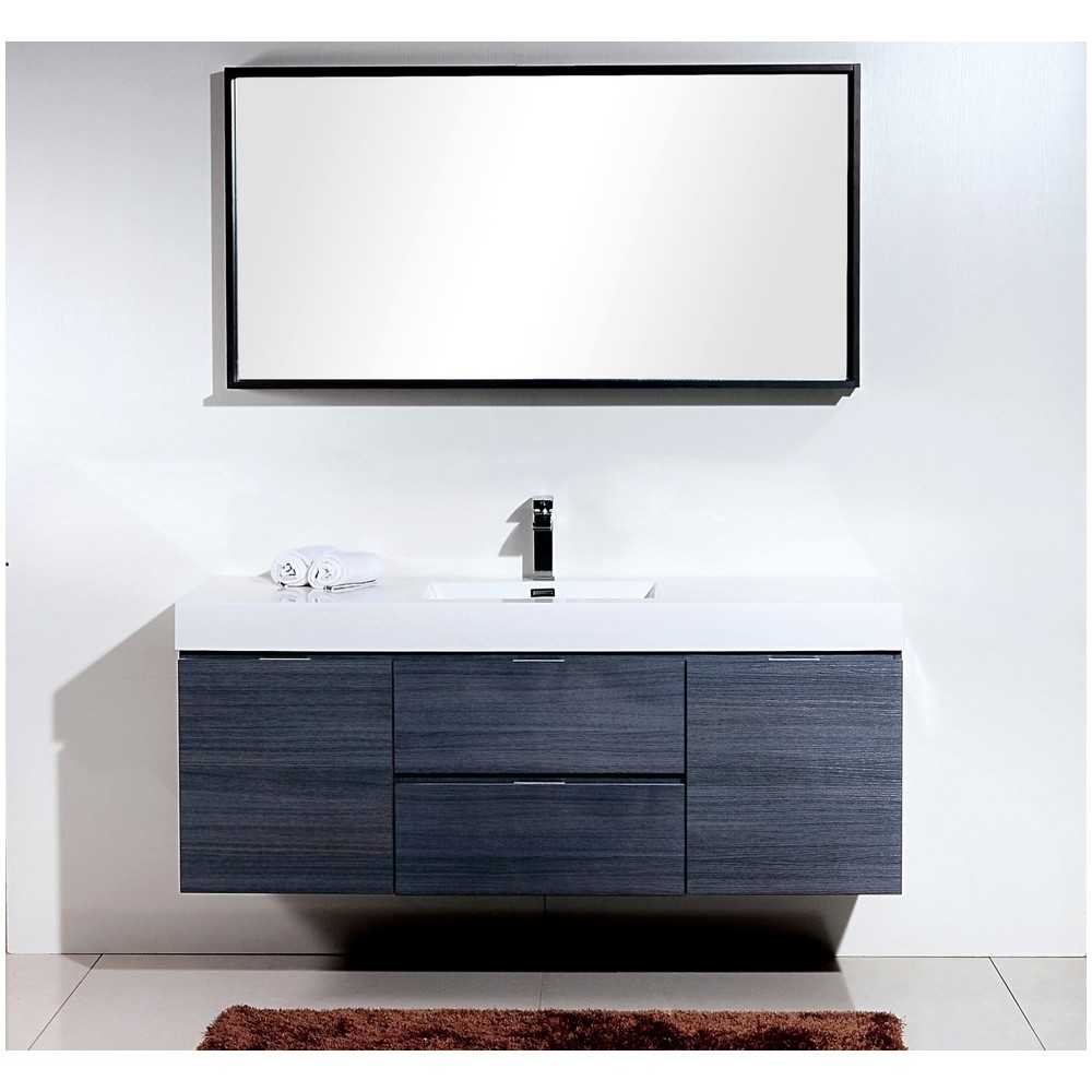 Bliss 60" Single Sink Wall Mount Modern Bathroom Vanity, Gray Oak