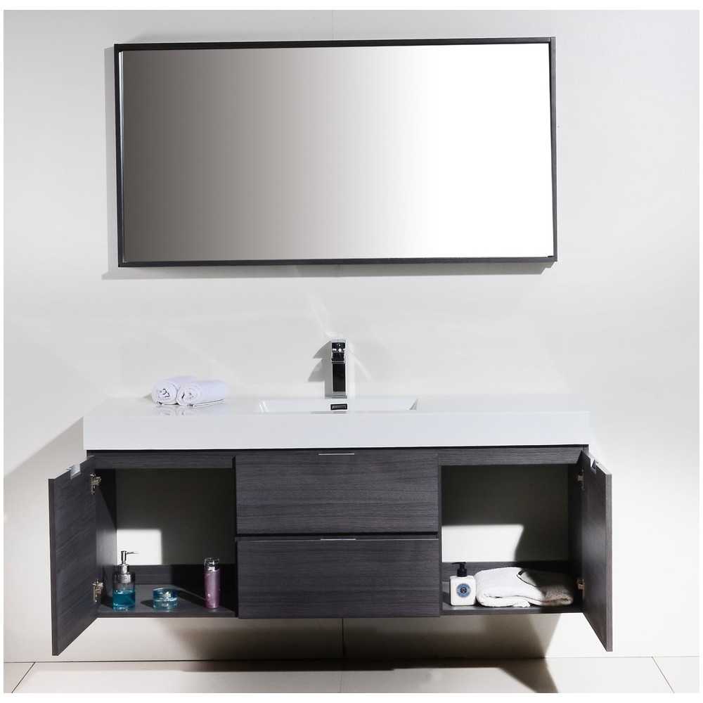 Bliss 60" Single Sink Wall Mount Modern Bathroom Vanity, Gray Oak