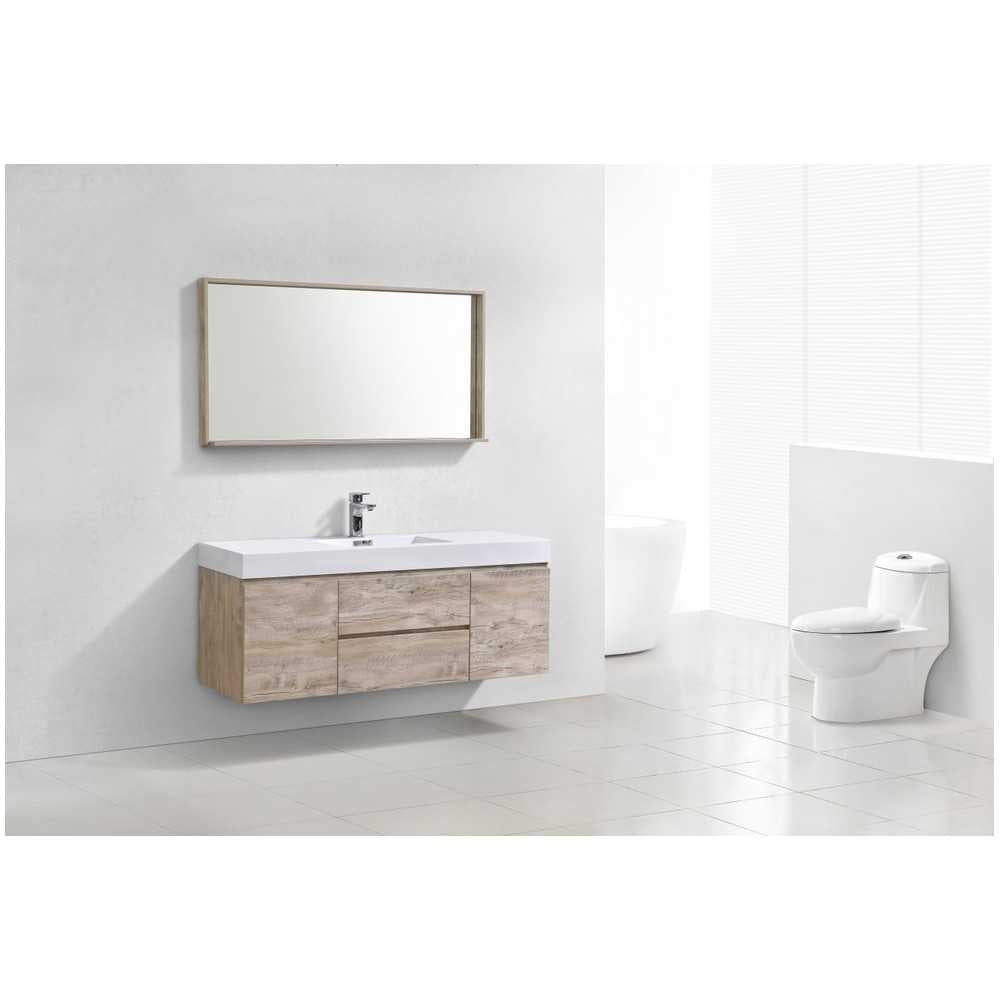 Bliss 60" Single Sink Wall Mount Modern Bathroom Vanity, Nature Wood