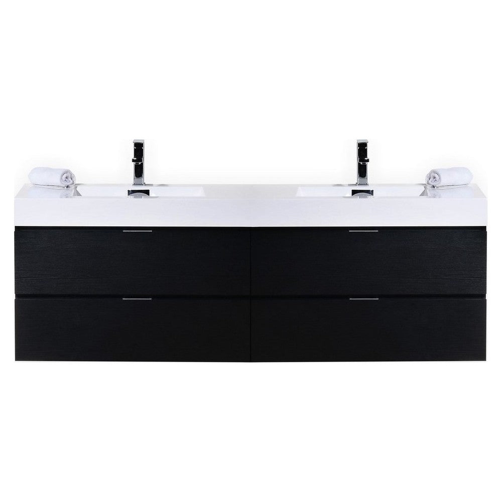 Bliss 72" Double  Sink Black Wall Mount Modern Bathroom Vanity